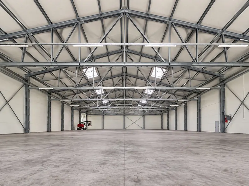 A steel-framed Noah building on a working site