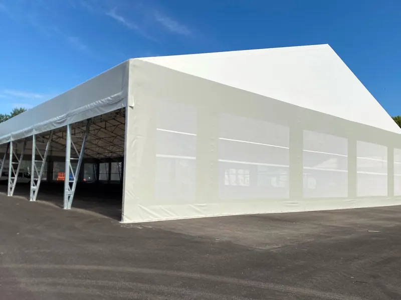 Industrial tent with white PVC cladding