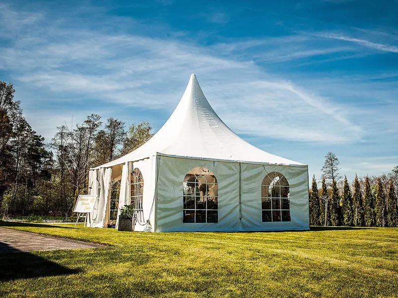 White event structures on a lawn venue